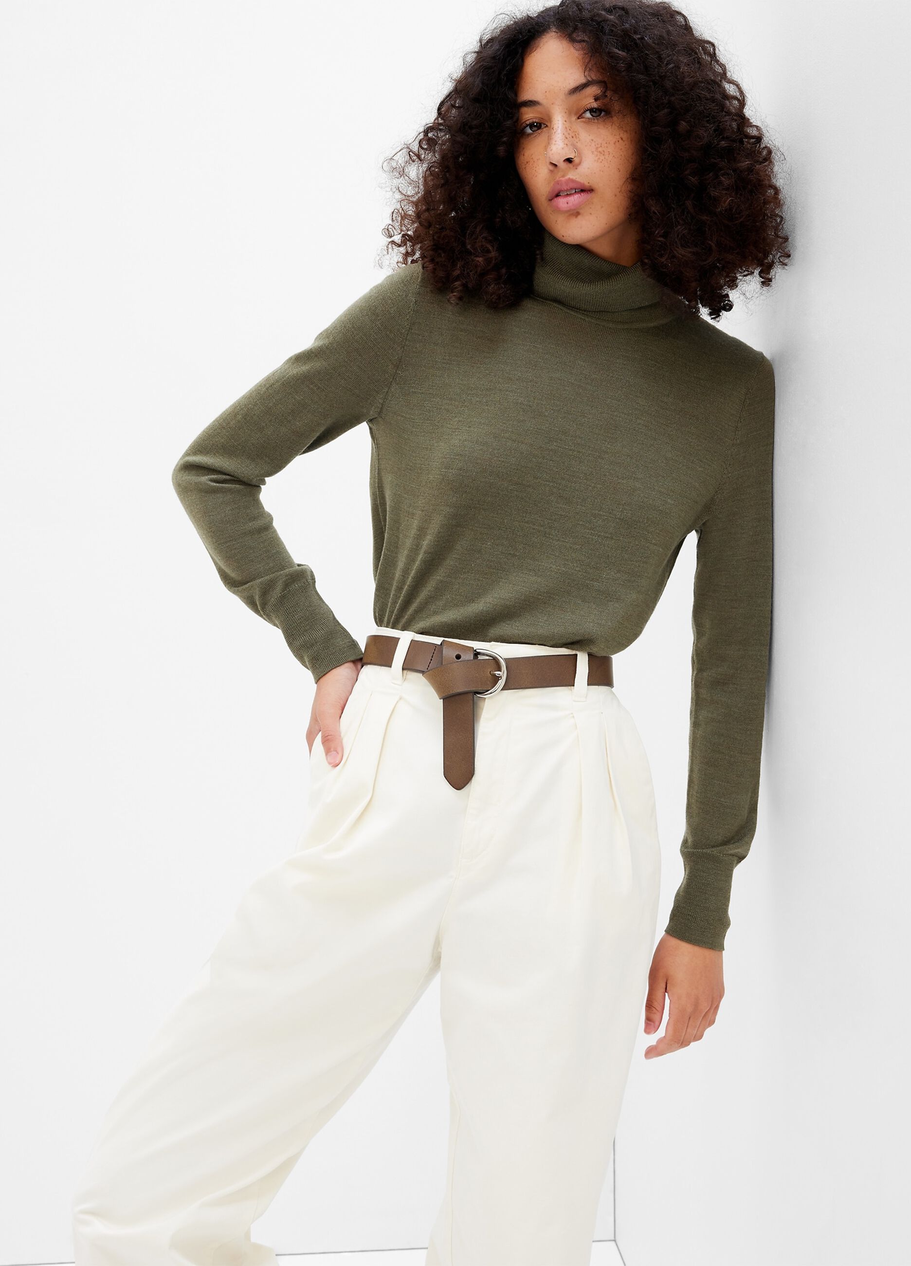 Merino wool pullover with high neck