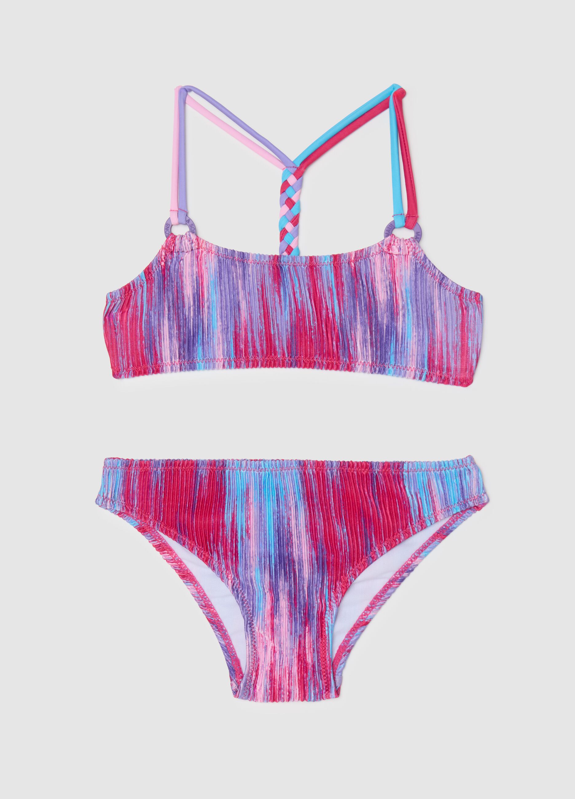 Costume bikini da bambina in misto con slip elasticizzato multicolor