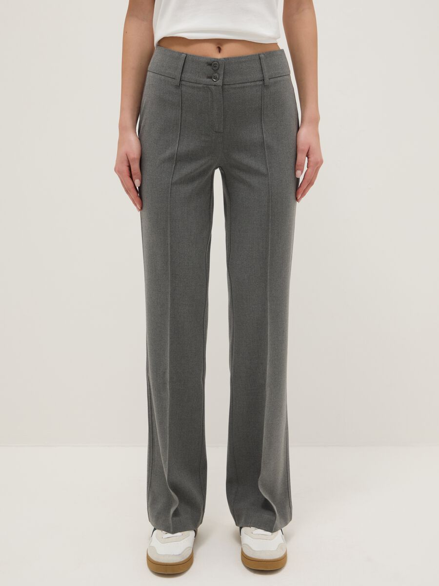 Grey Stretch Flare Fit Trousers_1