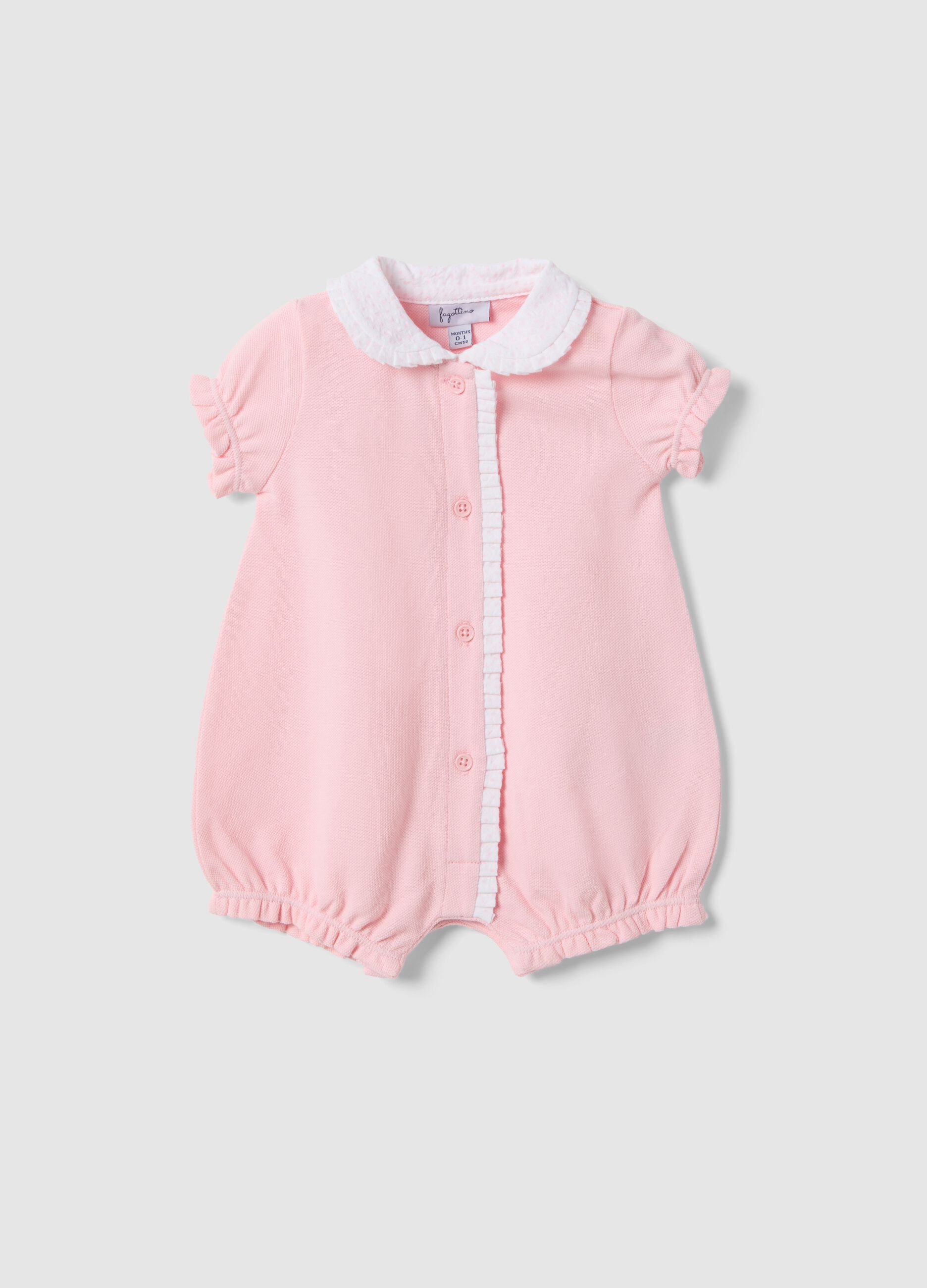 Pink pure cotton baby onesie with a pointed collar