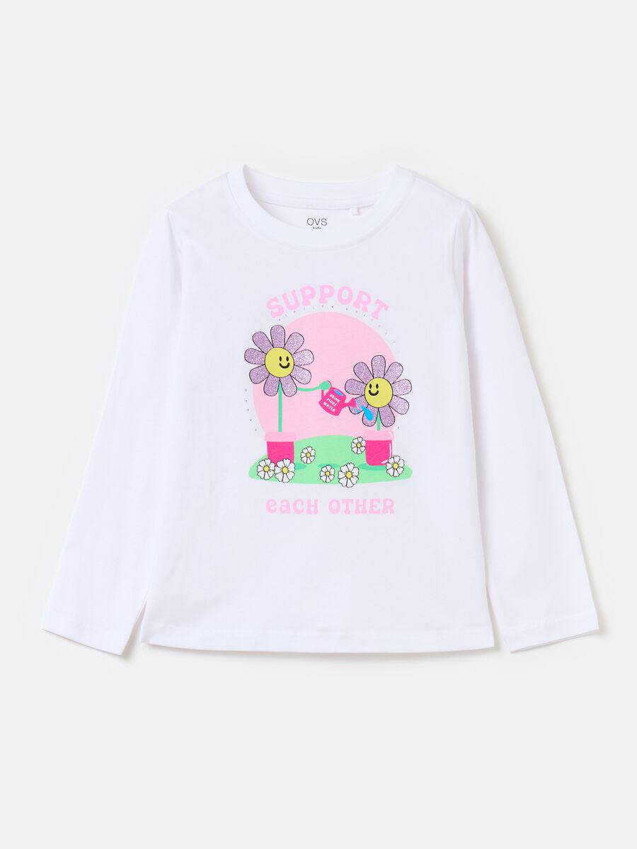 Long-sleeved T-shirt with diamantés and print_0