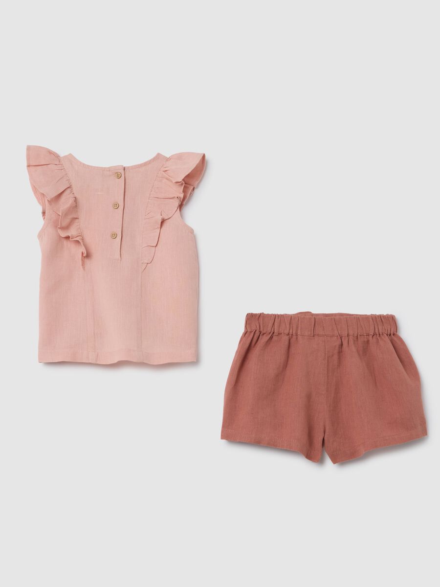 Summer set with cotton and linen ruffles for girls_1