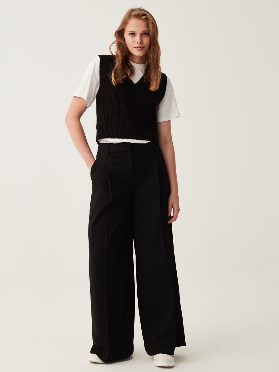 Pantaloni wide leg con pinces_0