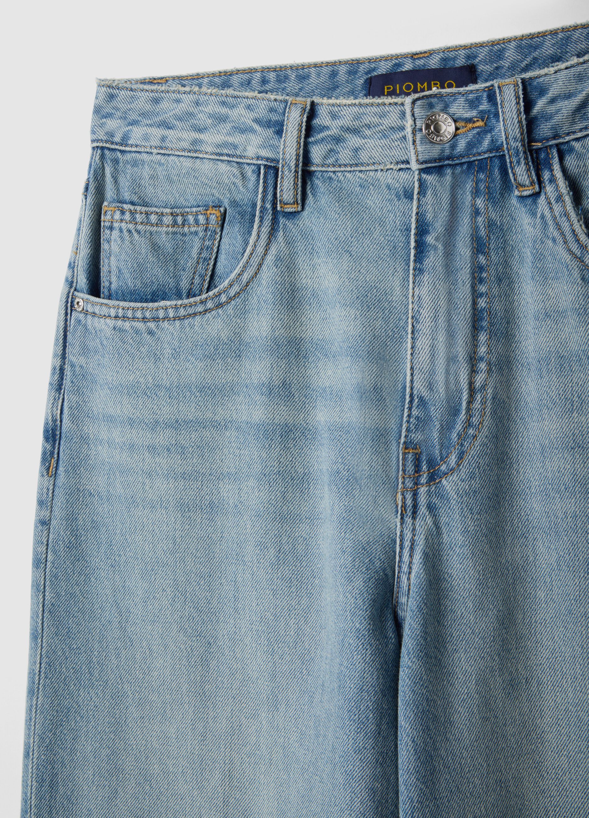 Jeans blu a gamba dritta in puro cotone denim