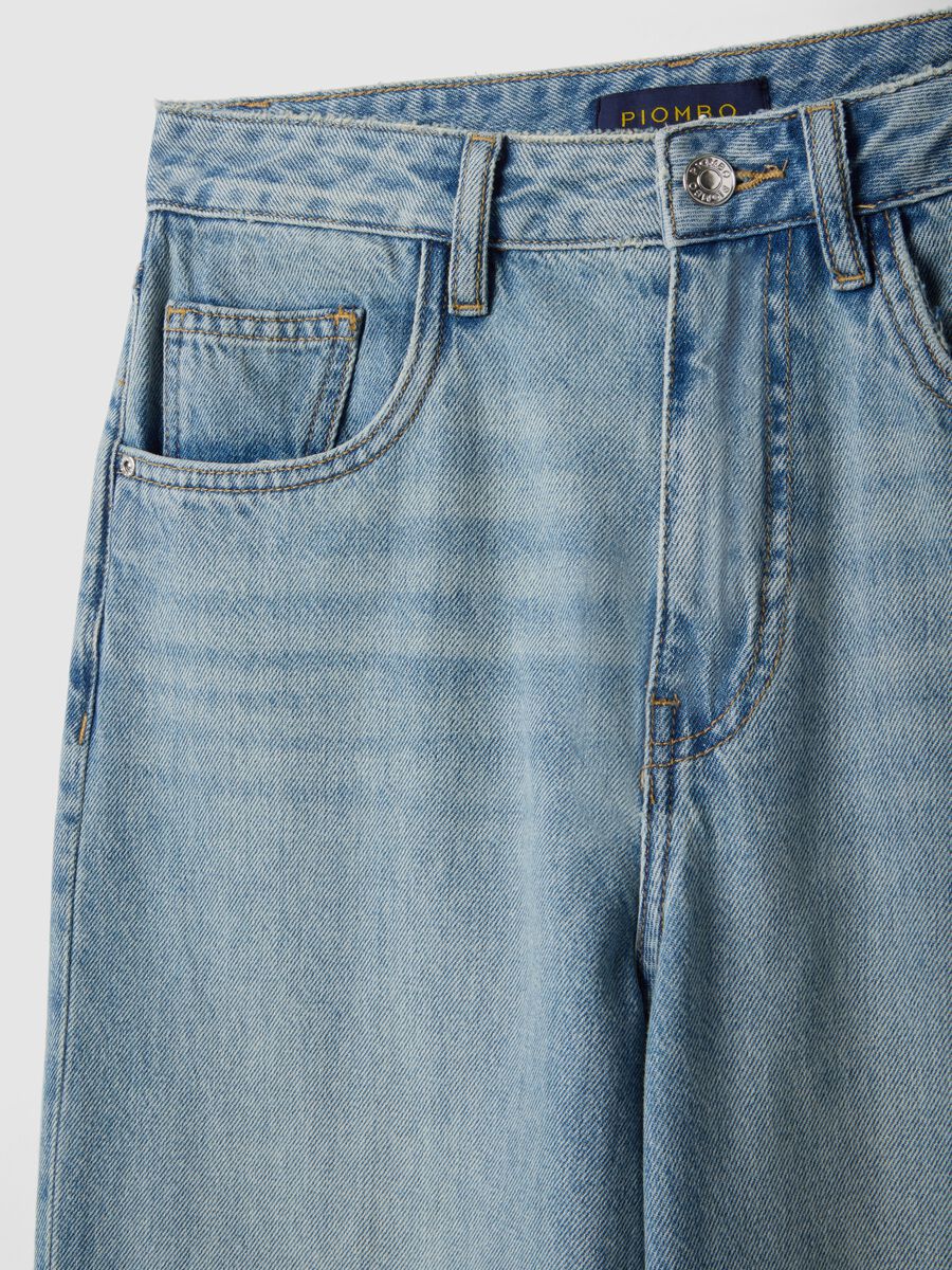 Straight leg blue denim jeans in pure cotton_5