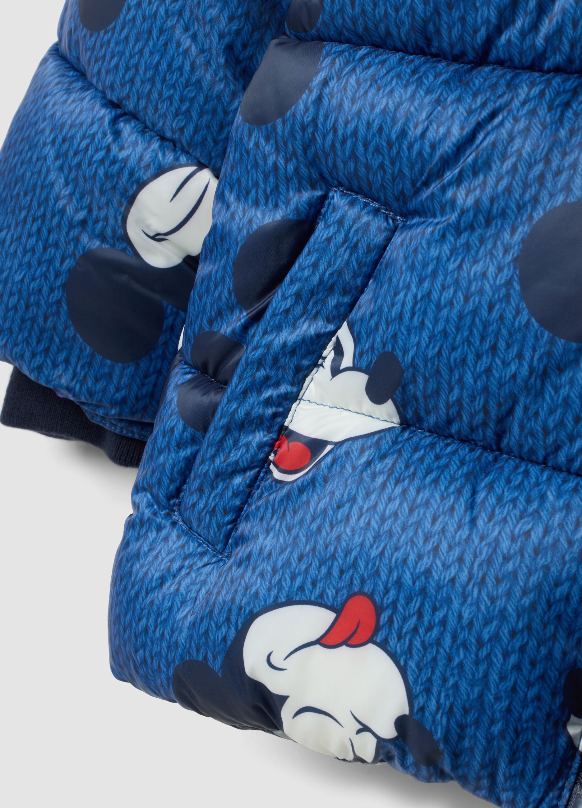 Blue hooded padded jacket with Mickey & Friends print