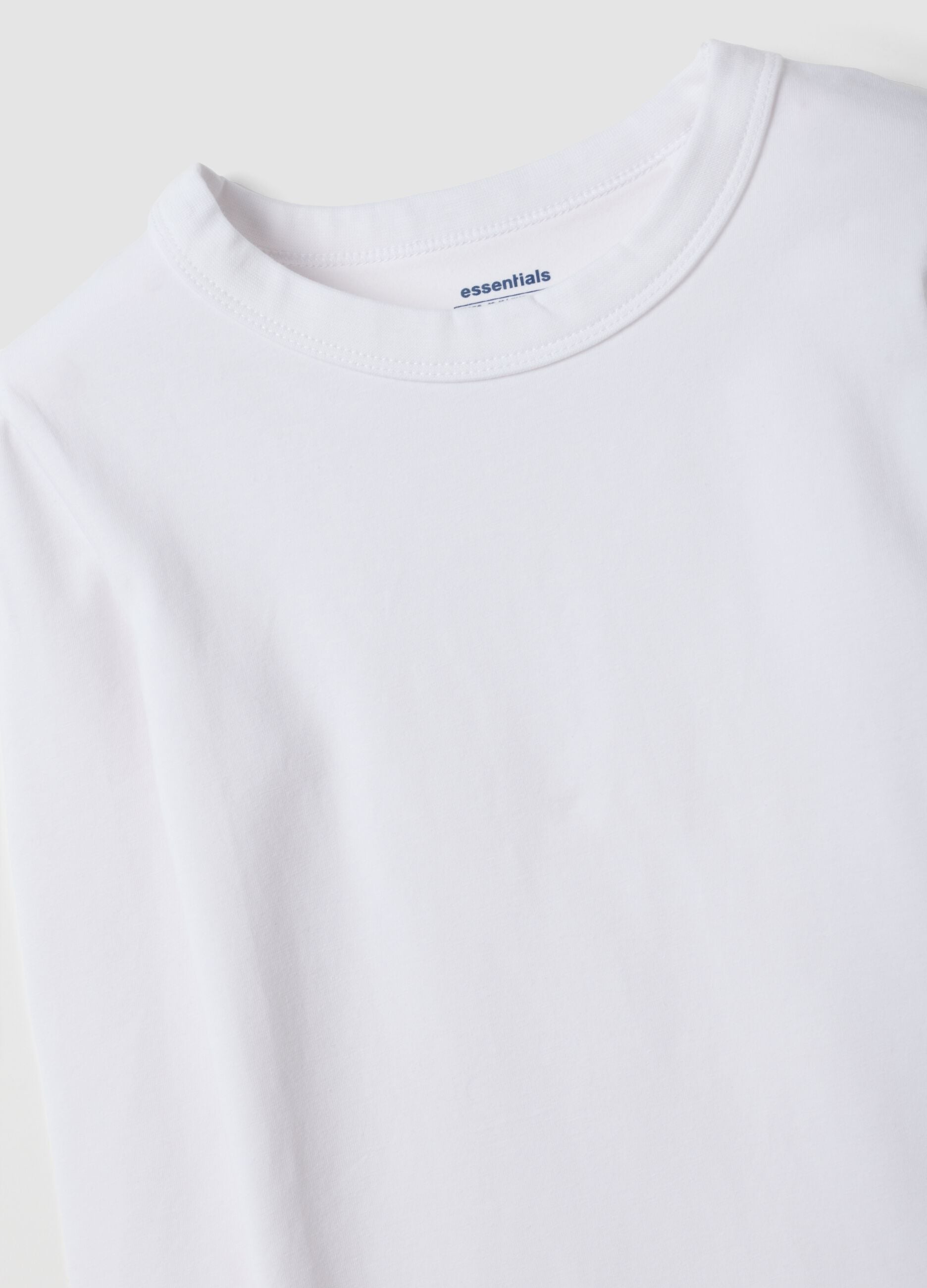 T-shirt bianca in cotone organico e viscosa elasticizzato con collo a costine per ragazza