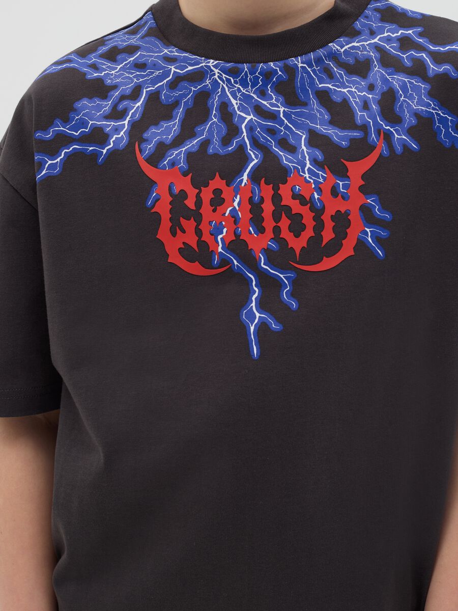 T-shirt in cotone con stampa fulmini "Crush"_1