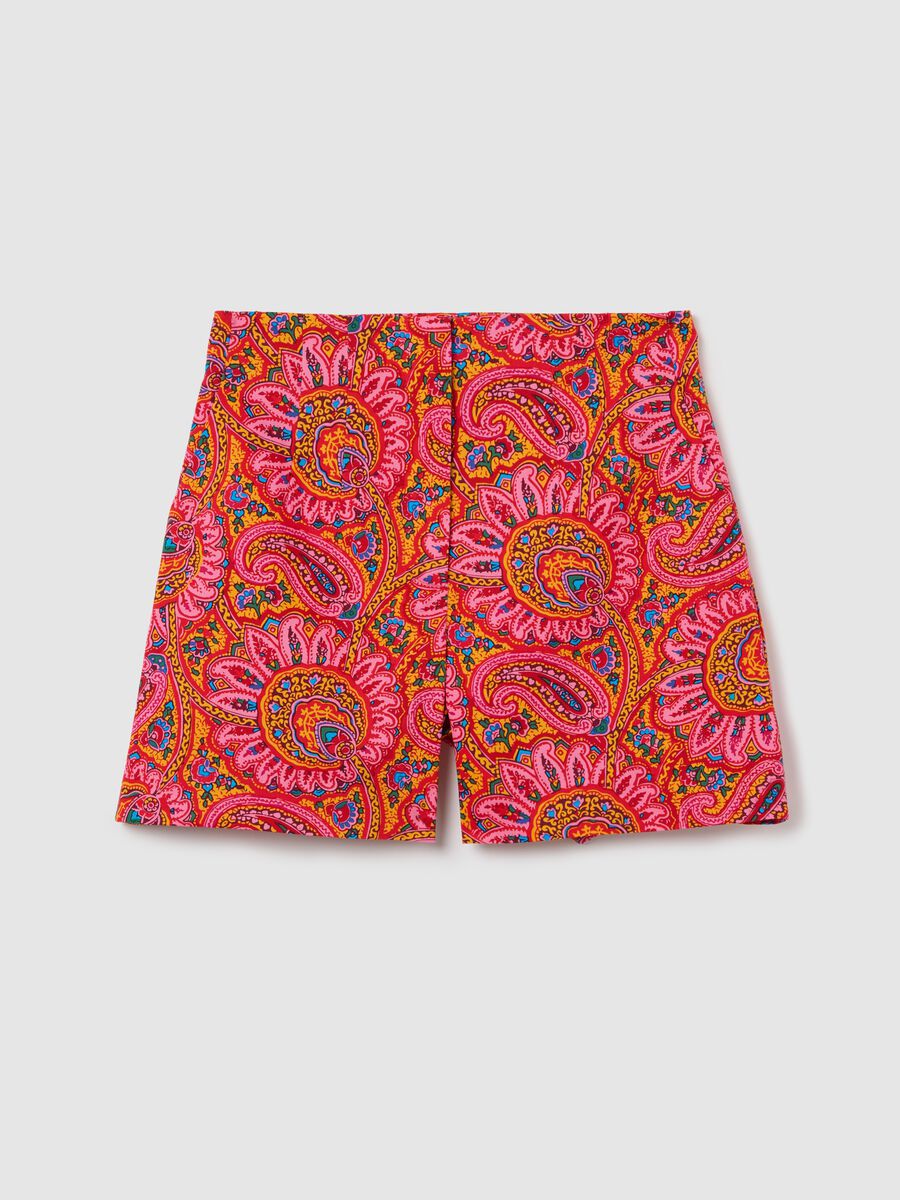 Pink and orange stretch cotton shorts with paisley print_4