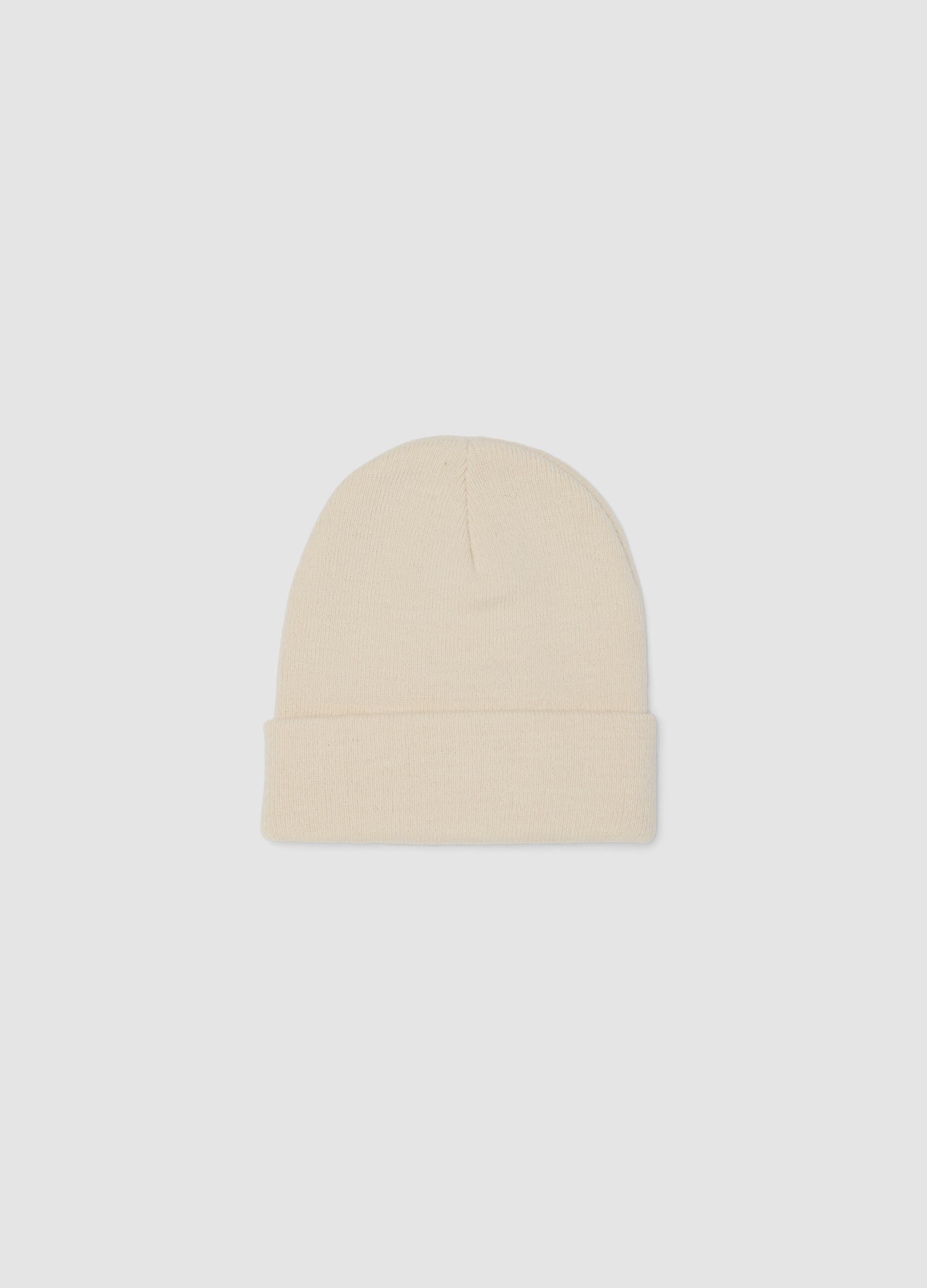 Beige jersey knit beanie with cuff