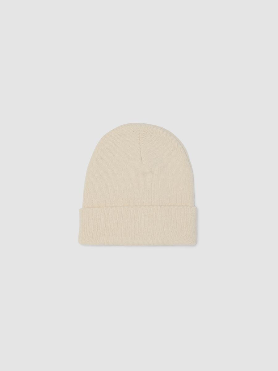 Beige jersey knit beanie with cuff_0