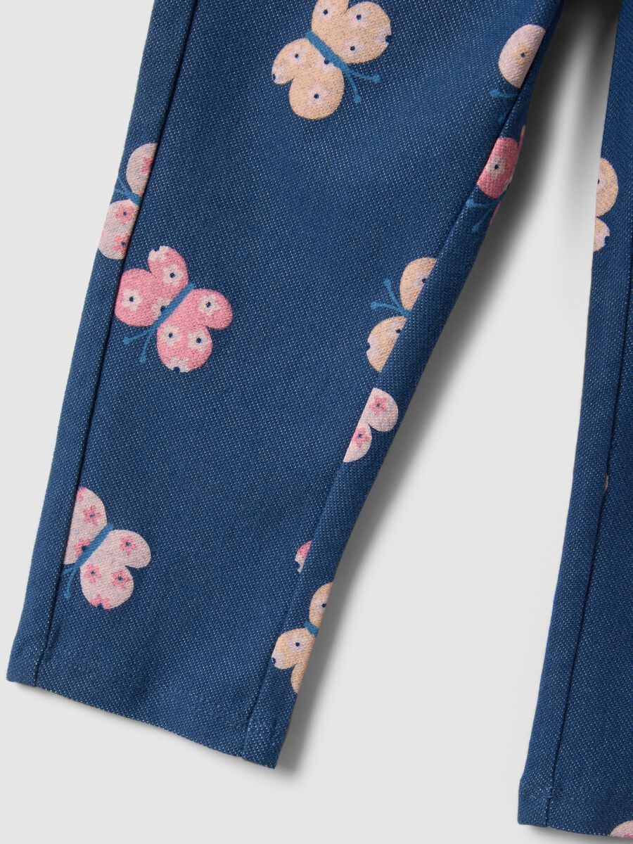 Elasticated Cotton Blue Treggings for Girls with Prints_2