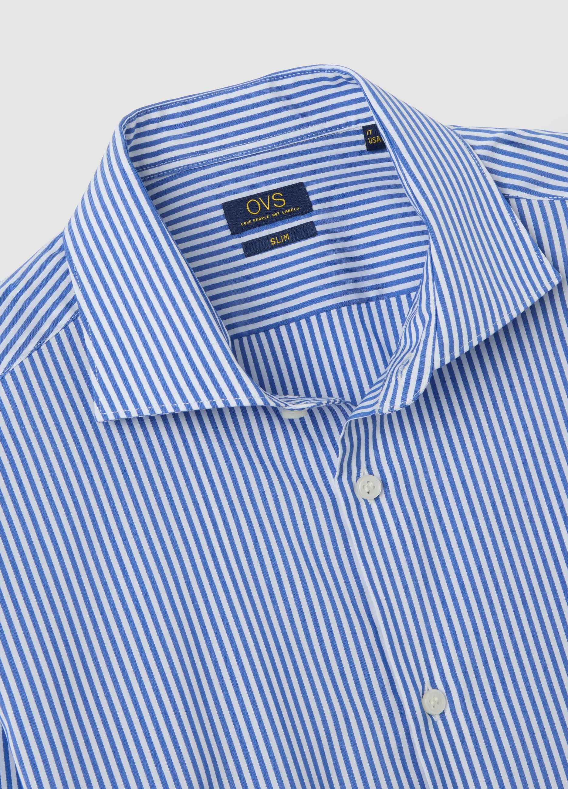 Slim Blue Striped Shirt with French Collar and Buttons