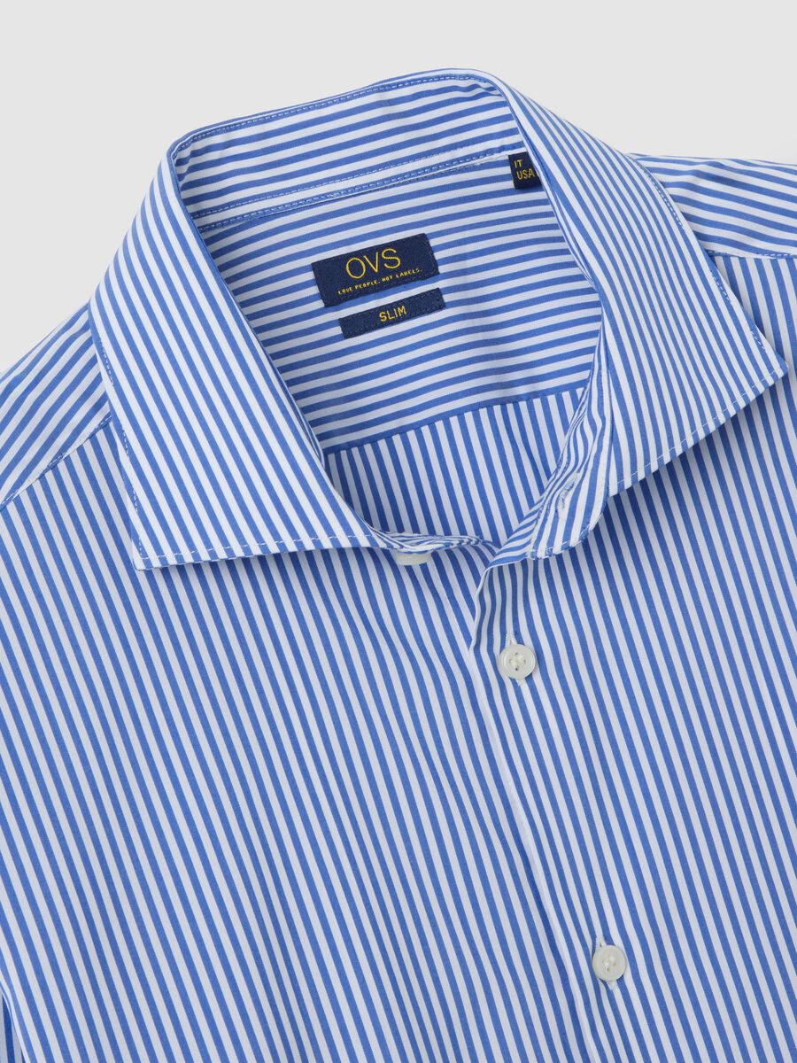Slim Blue Striped Shirt with French Collar and Buttons_1