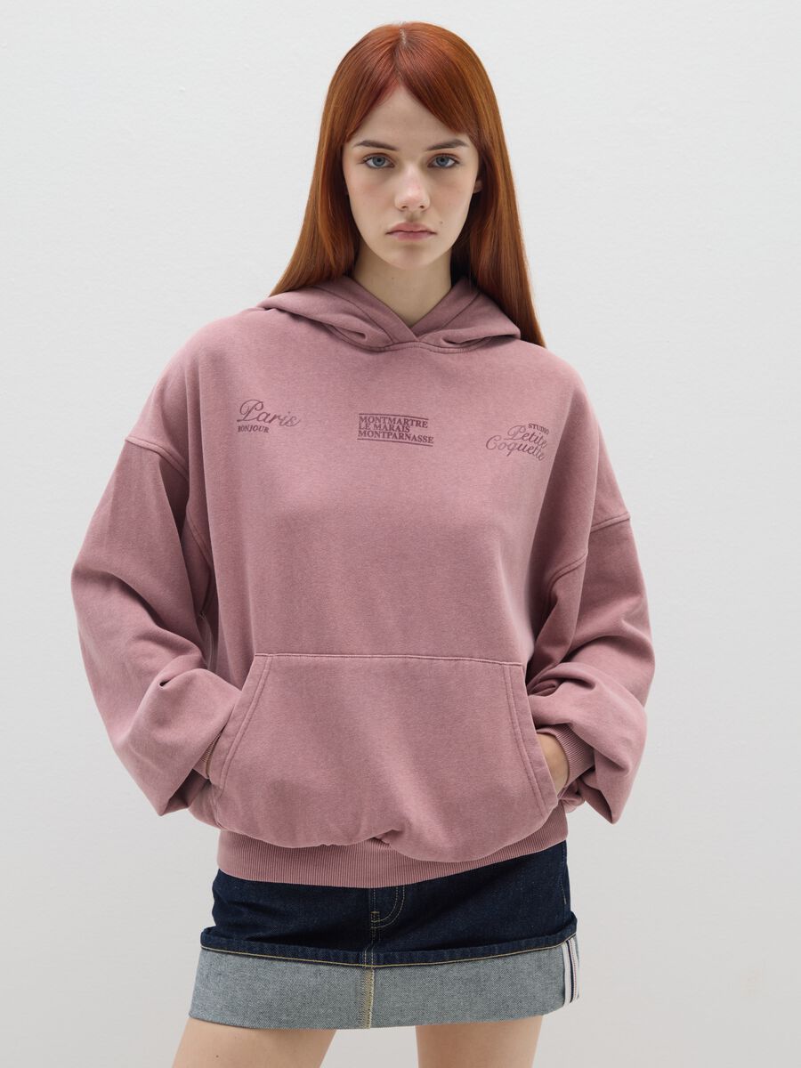 Pink cotton-blend regular fit sweatshirt with lettering_0