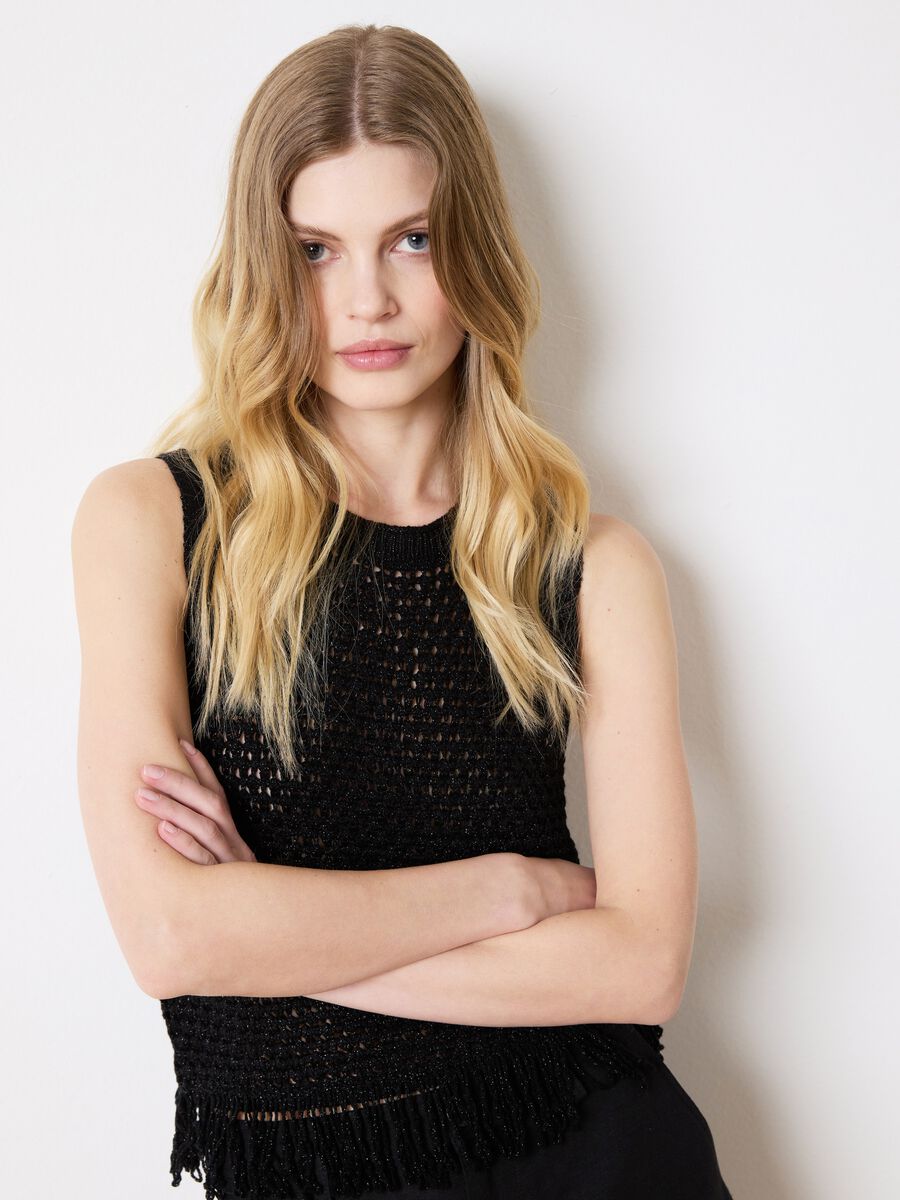 Crochet tank top in lurex with fringes_2