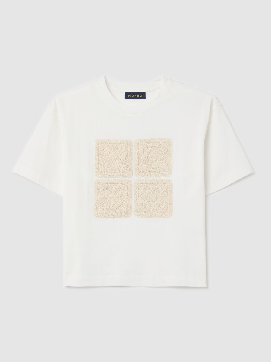 White boxy-fit T-shirt with crochet detail_4