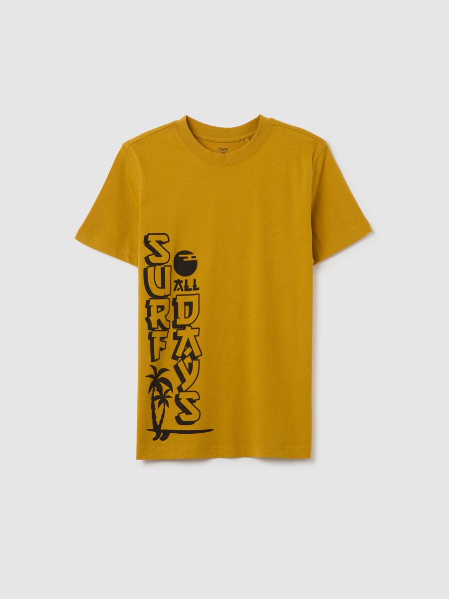 Boys' gold regular fit pure cotton t-shirt with print_0