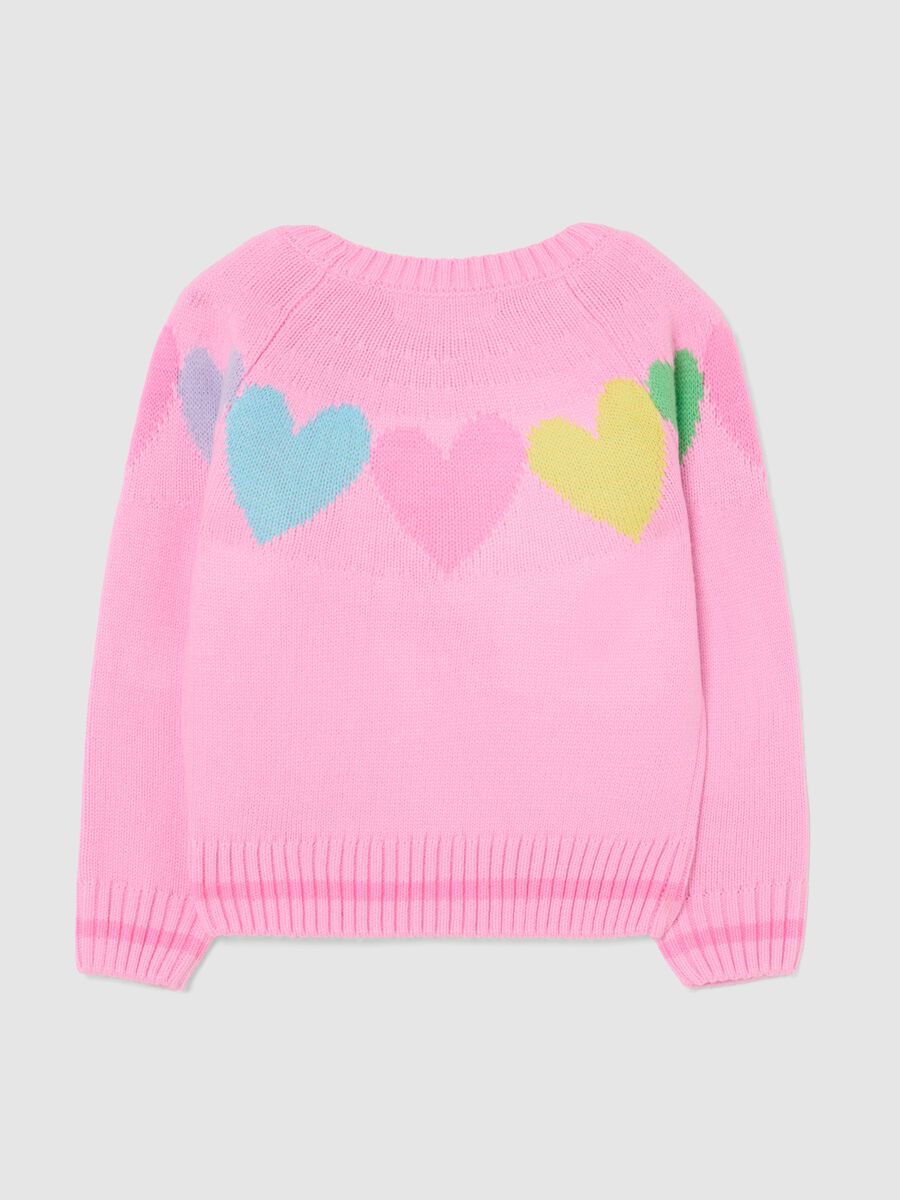 Multicolour regular fit girl's pullover with heart motifs_1