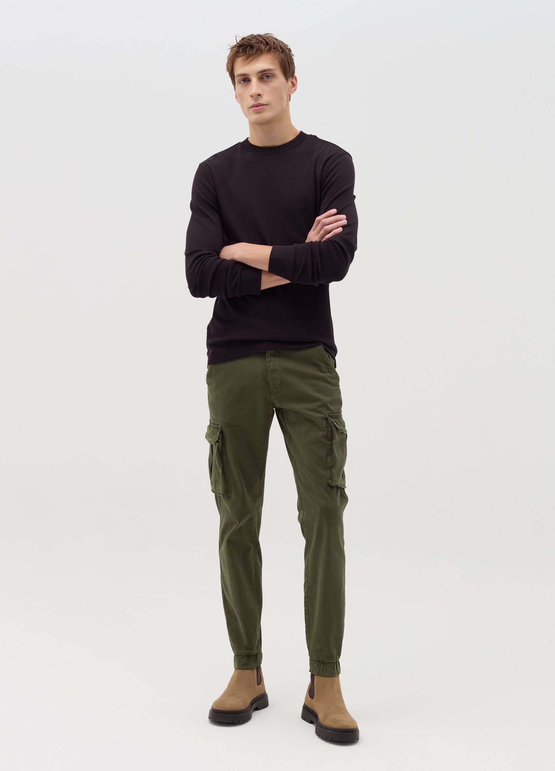 Cargo cuff-hem trousers in stretch cotton