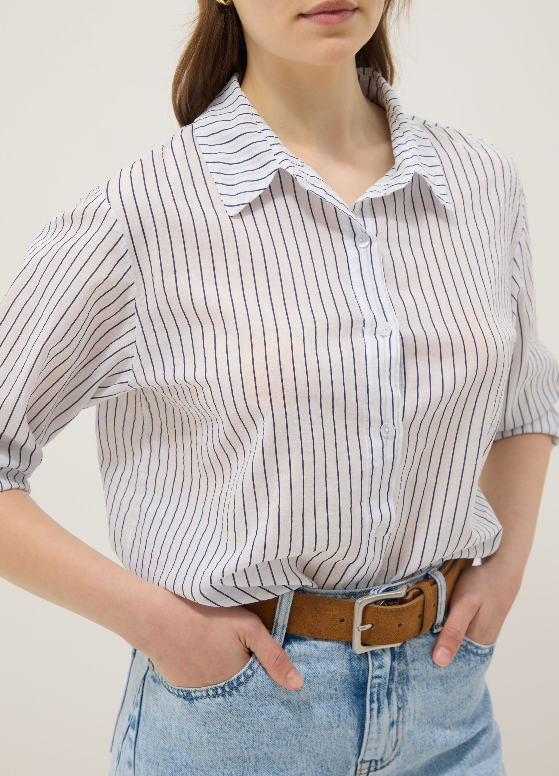 White striped pure cotton regular-fit shirt