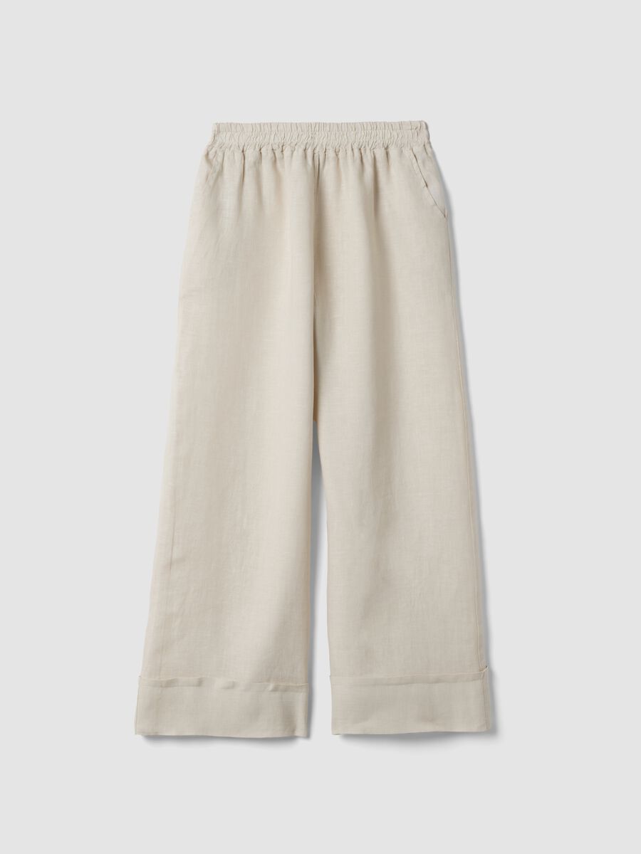 Pantaloni beige in puro lino regular fit_0