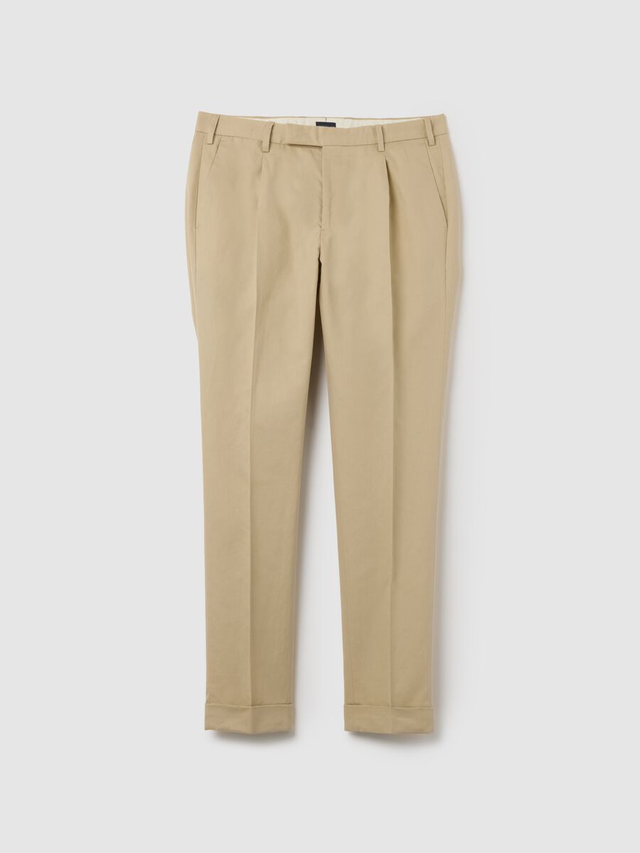 Men’s beige regular-fit trousers in cotton and linen_4