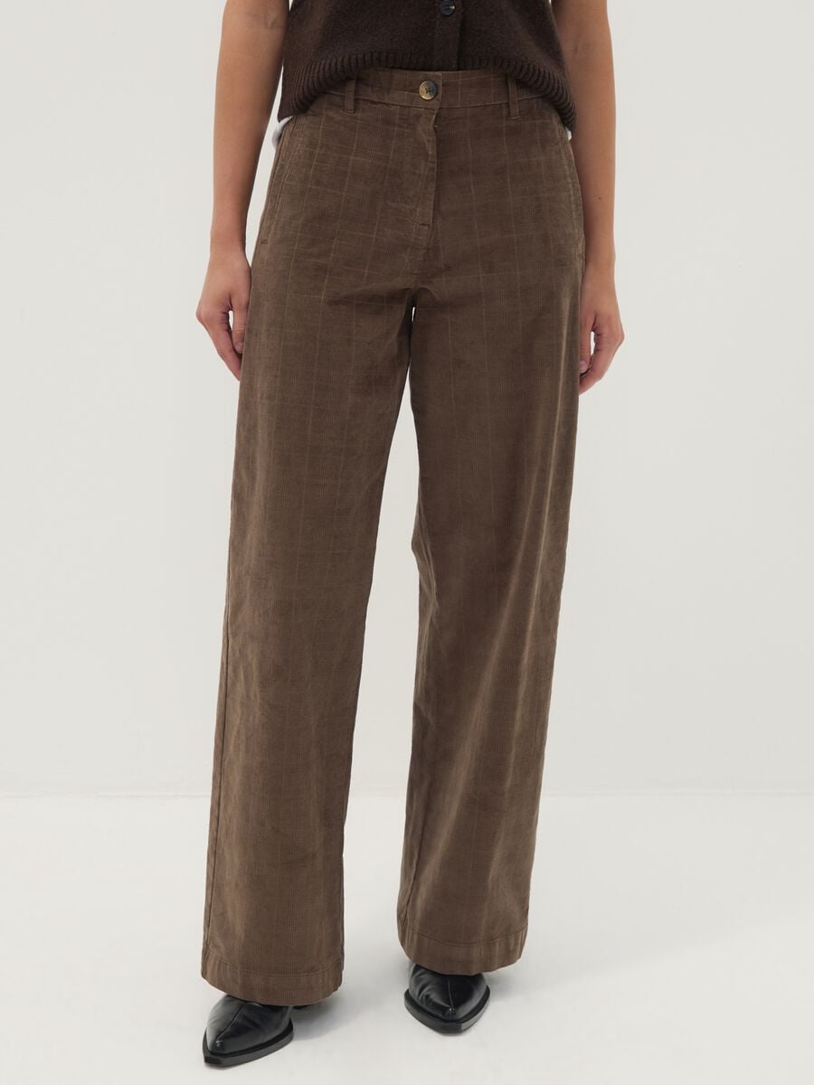Brown wide-leg stretch cotton trousers_1