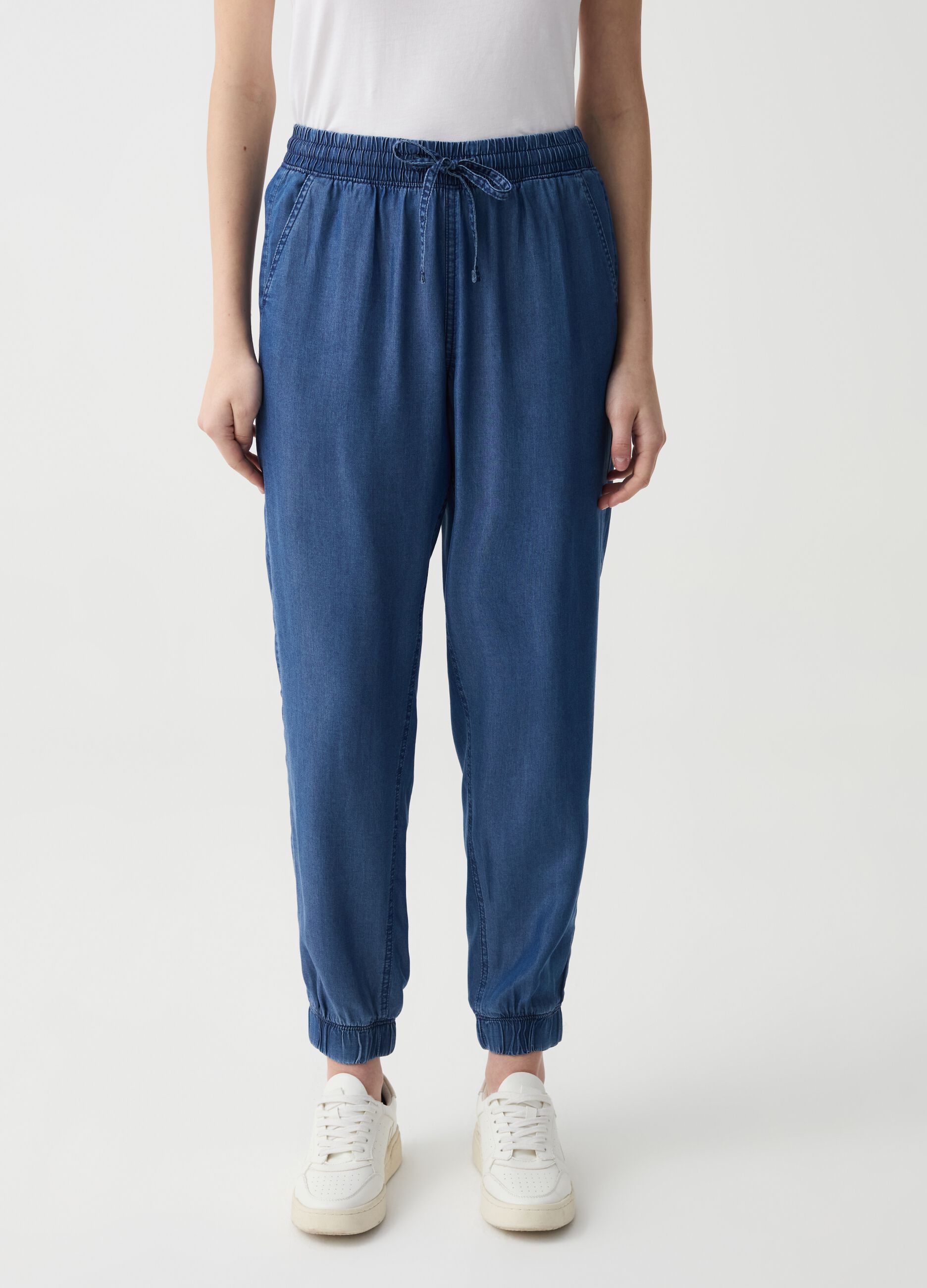 Joggers in fluid denim-effect fabric