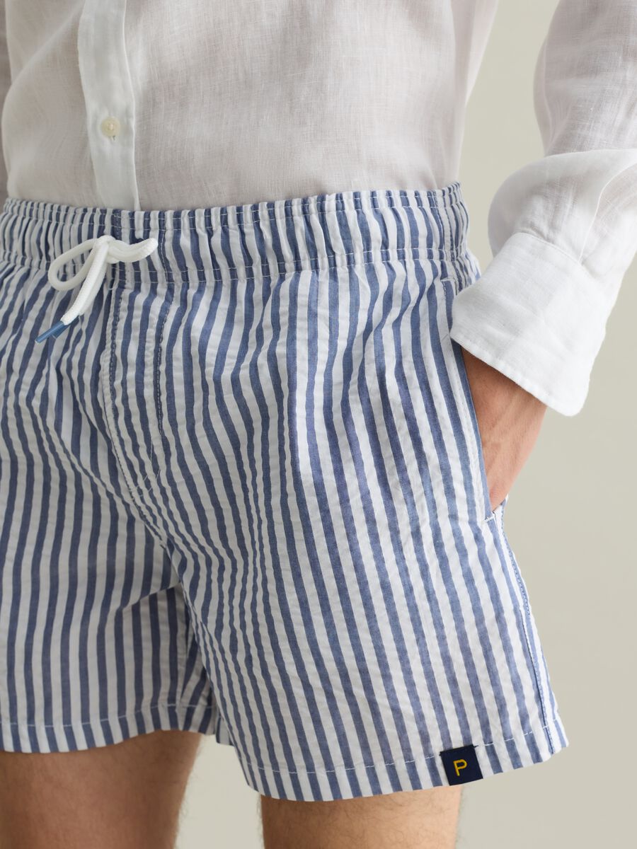 White and blue striped pure cotton swim boxers_3
