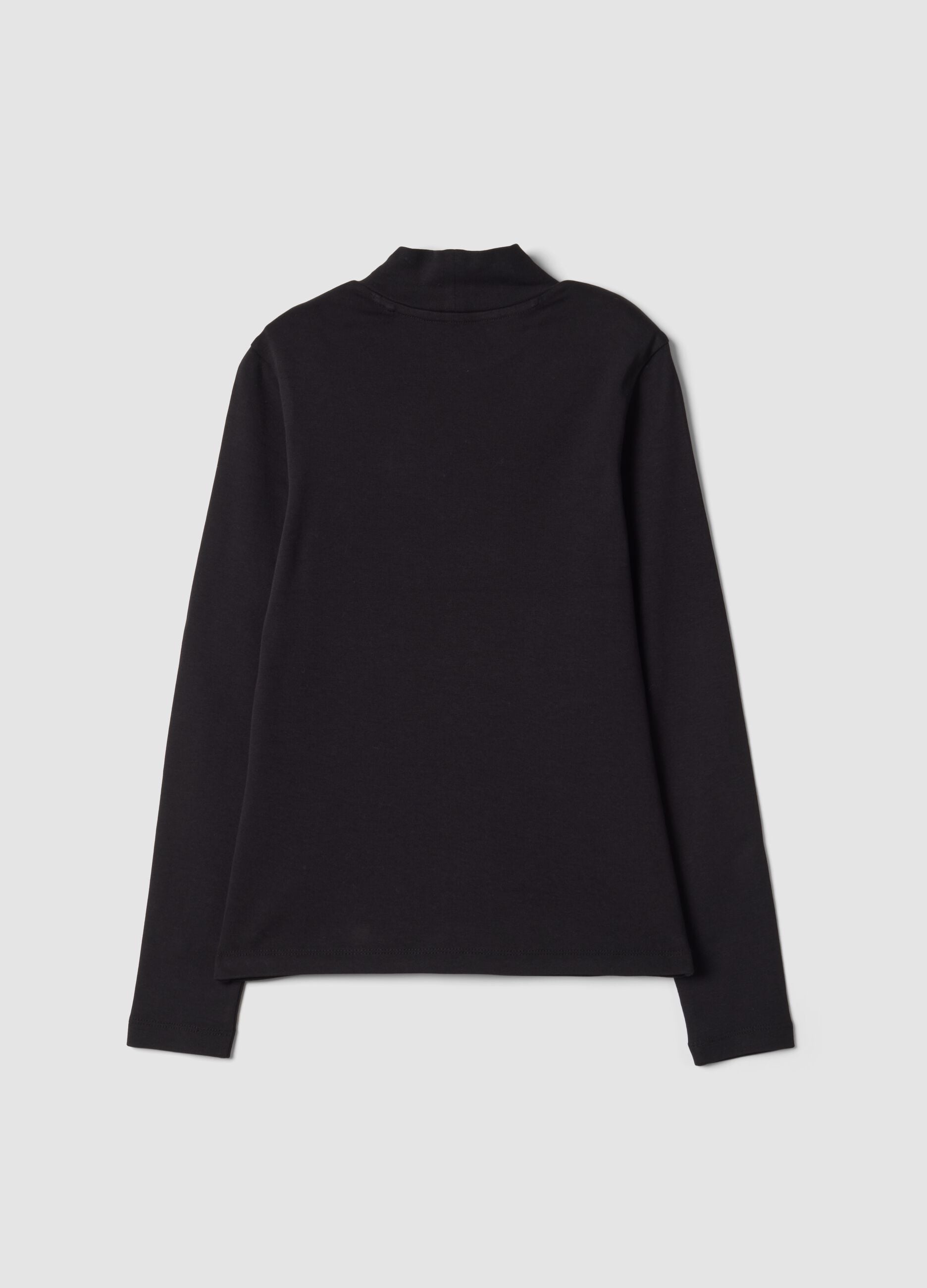 Black pure organic cotton top with high neck