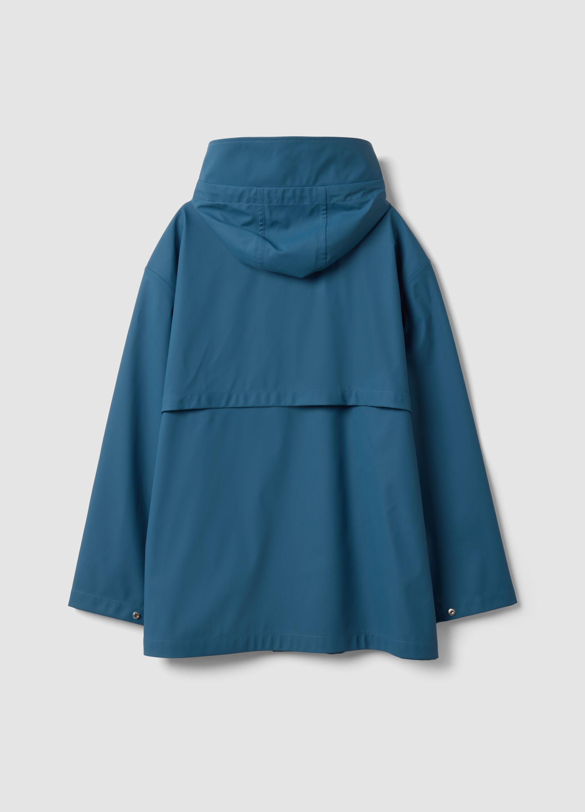 Blue hooded rain jacket with zip, regular fit