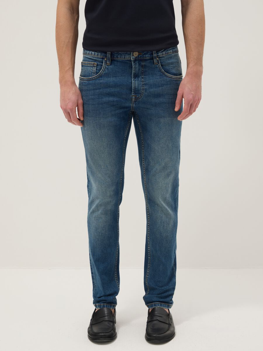 Skinny fit blue stretch cotton jeans_1