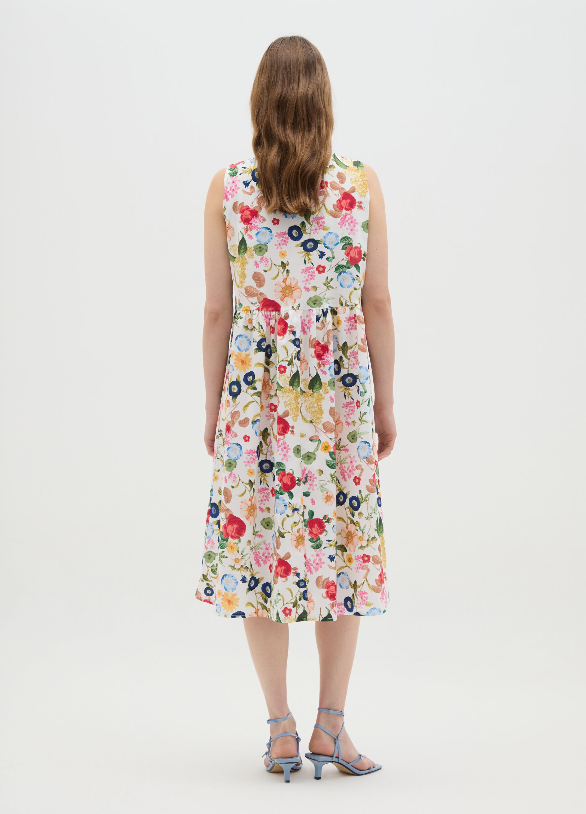 Women's multicolour stretch cotton midi dress