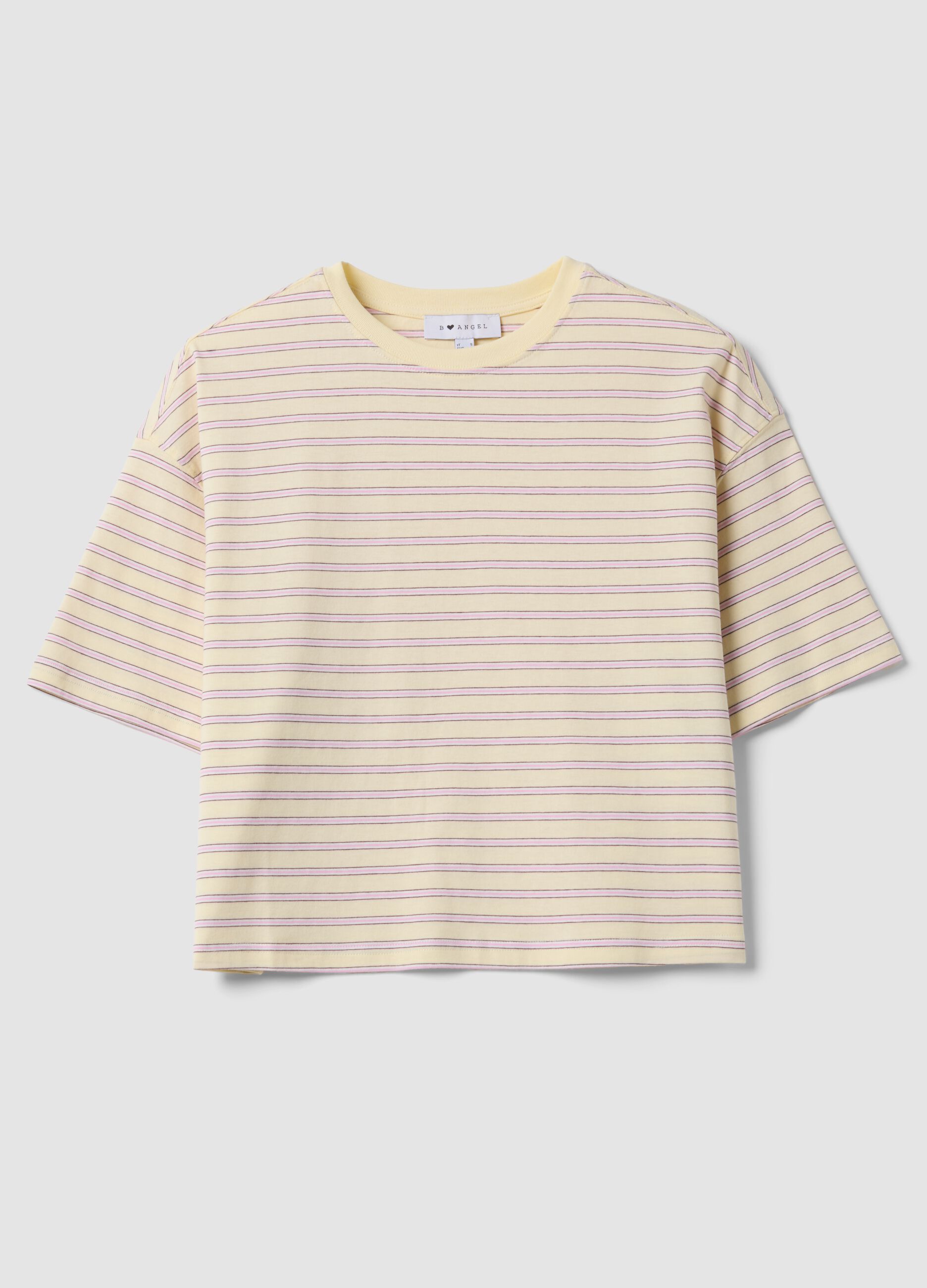 Yellow striped pure cotton T-shirt