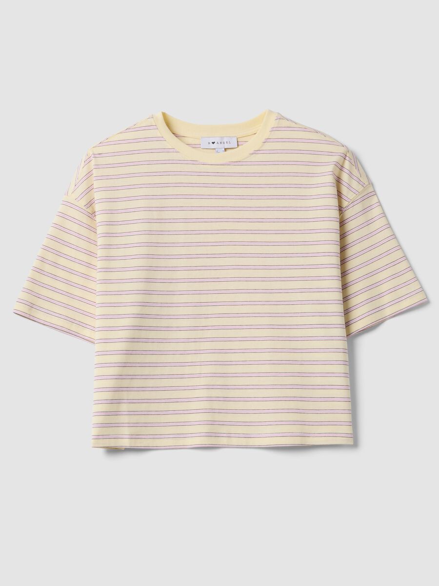 T-shirt gialla a righe in puro cotone boxy fit_4