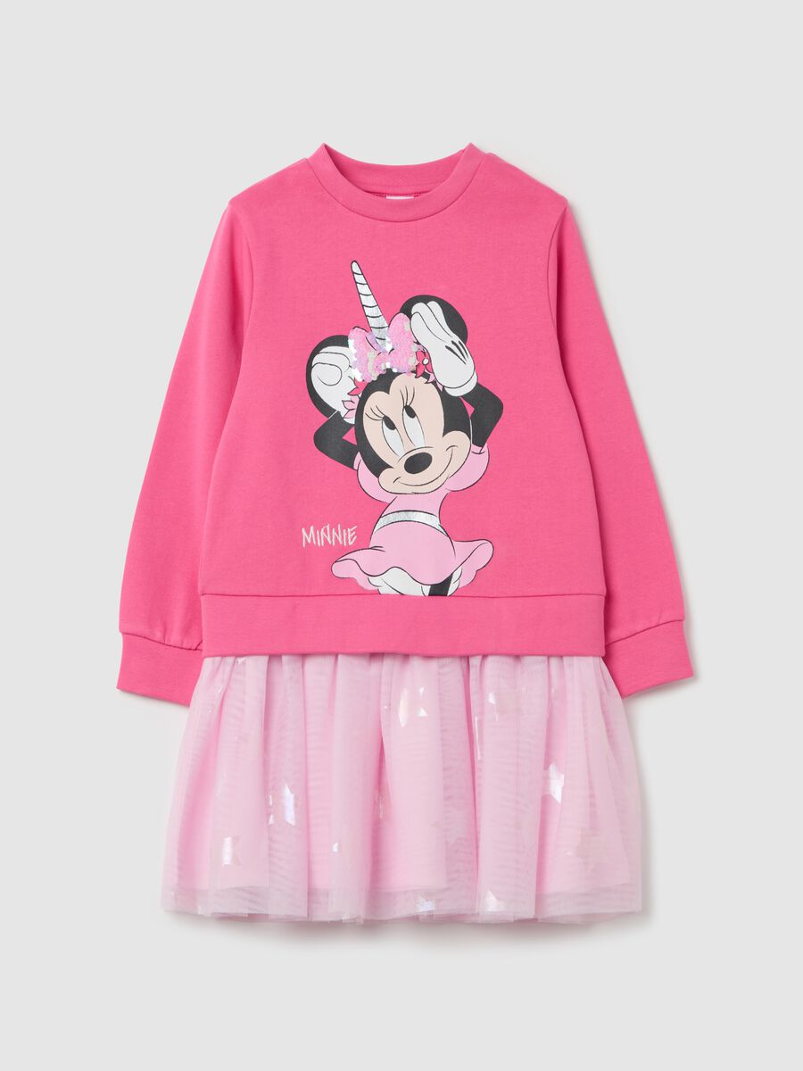 Dress with tulle skirt and Minnie Mouse print_0