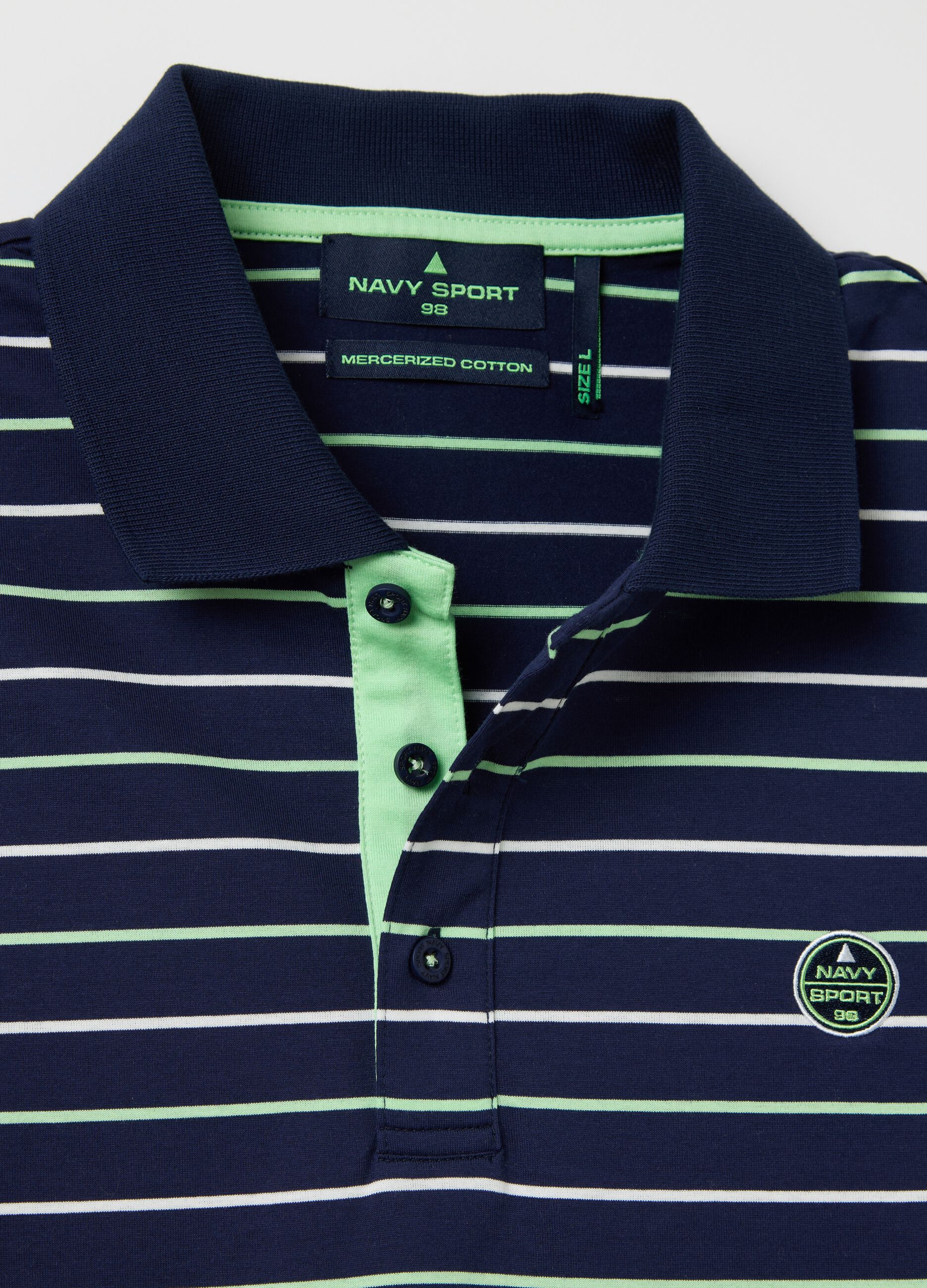 Blue striped polo shirt with short sleeves