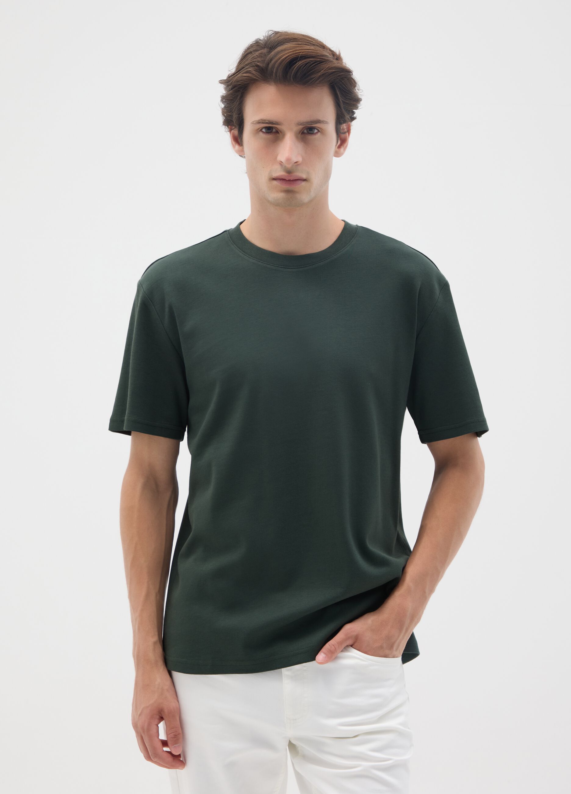 Green Pure Cotton T-shirt - Relaxed Fit