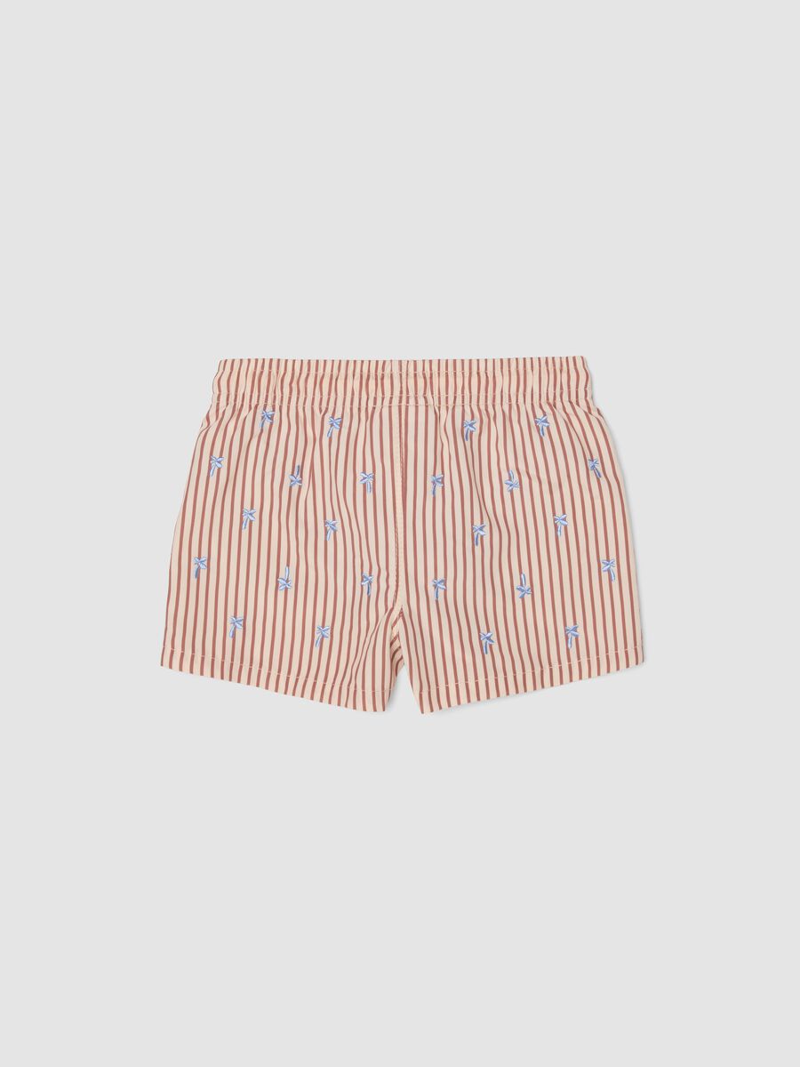 Baby Pink Striped Boxer Swim Shorts with Embroidery_1