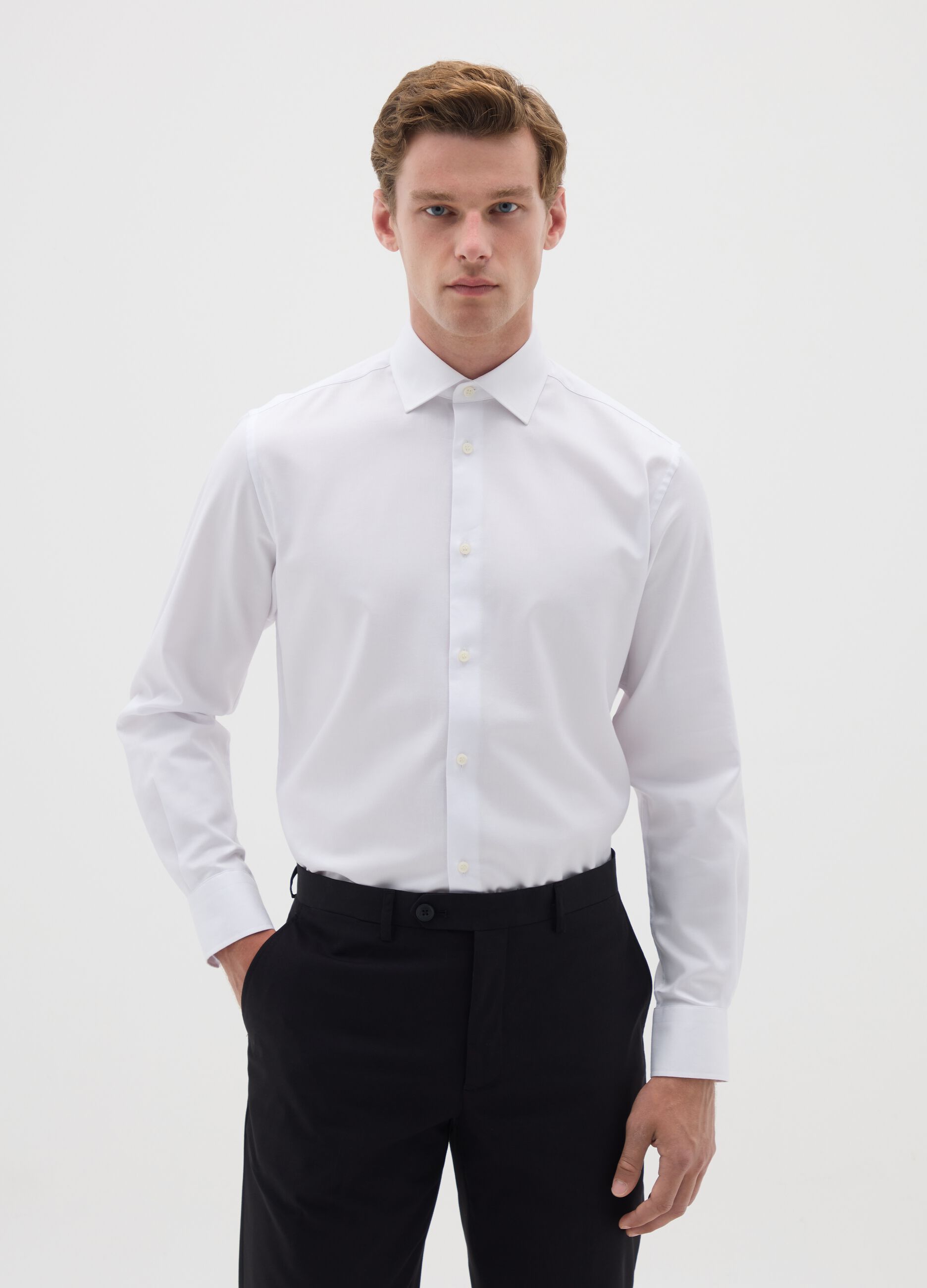 Men's white pure cotton easy iron shirt