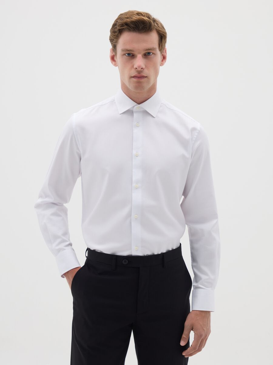 Men's white pure cotton easy iron shirt_0