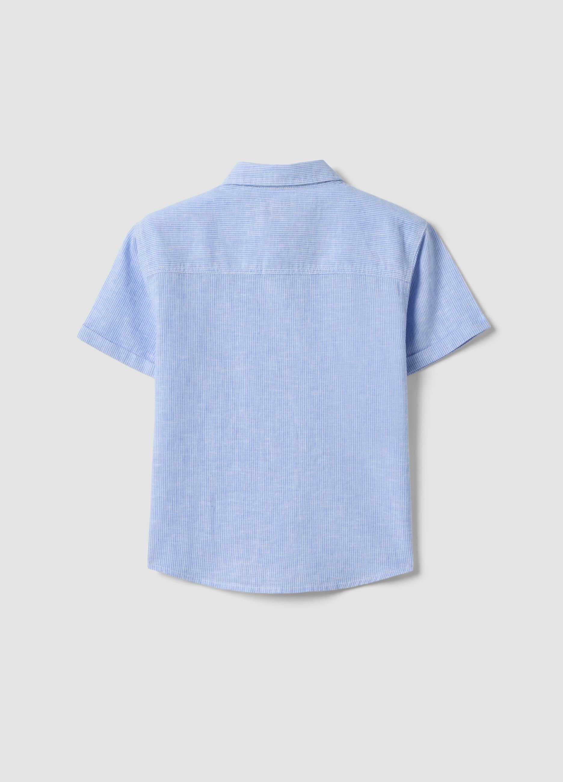 Boys&rsquo; blue striped linen-cotton blend shirt, regular fit