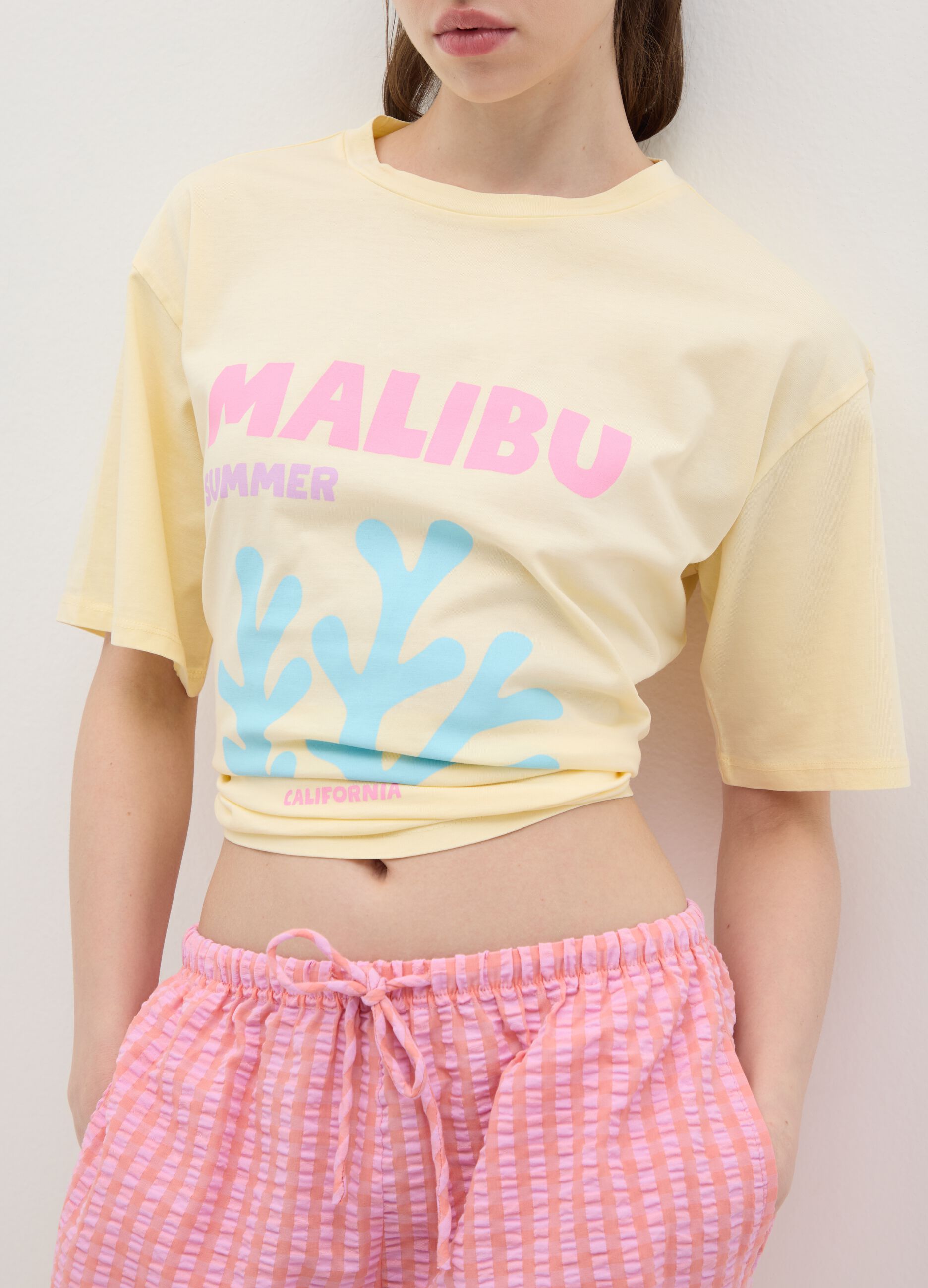 Women's yellow pure cotton T-shirt, relaxed fit