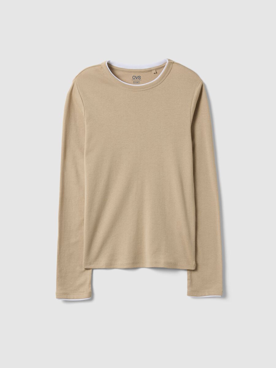 Beige pure cotton long sleeve shirt regular fit_0