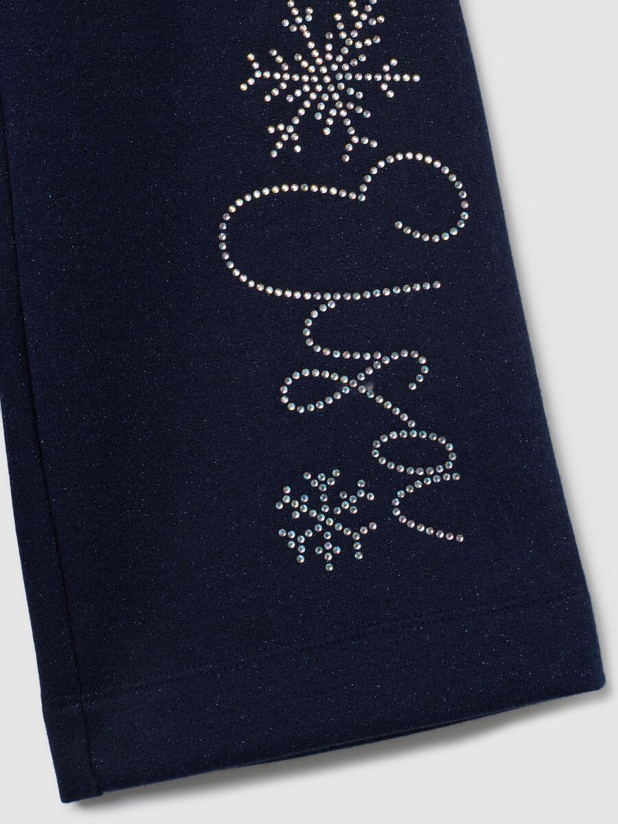 Girls' Blue Cotton Blend Wide Leg Joggers with Rhinestones_3