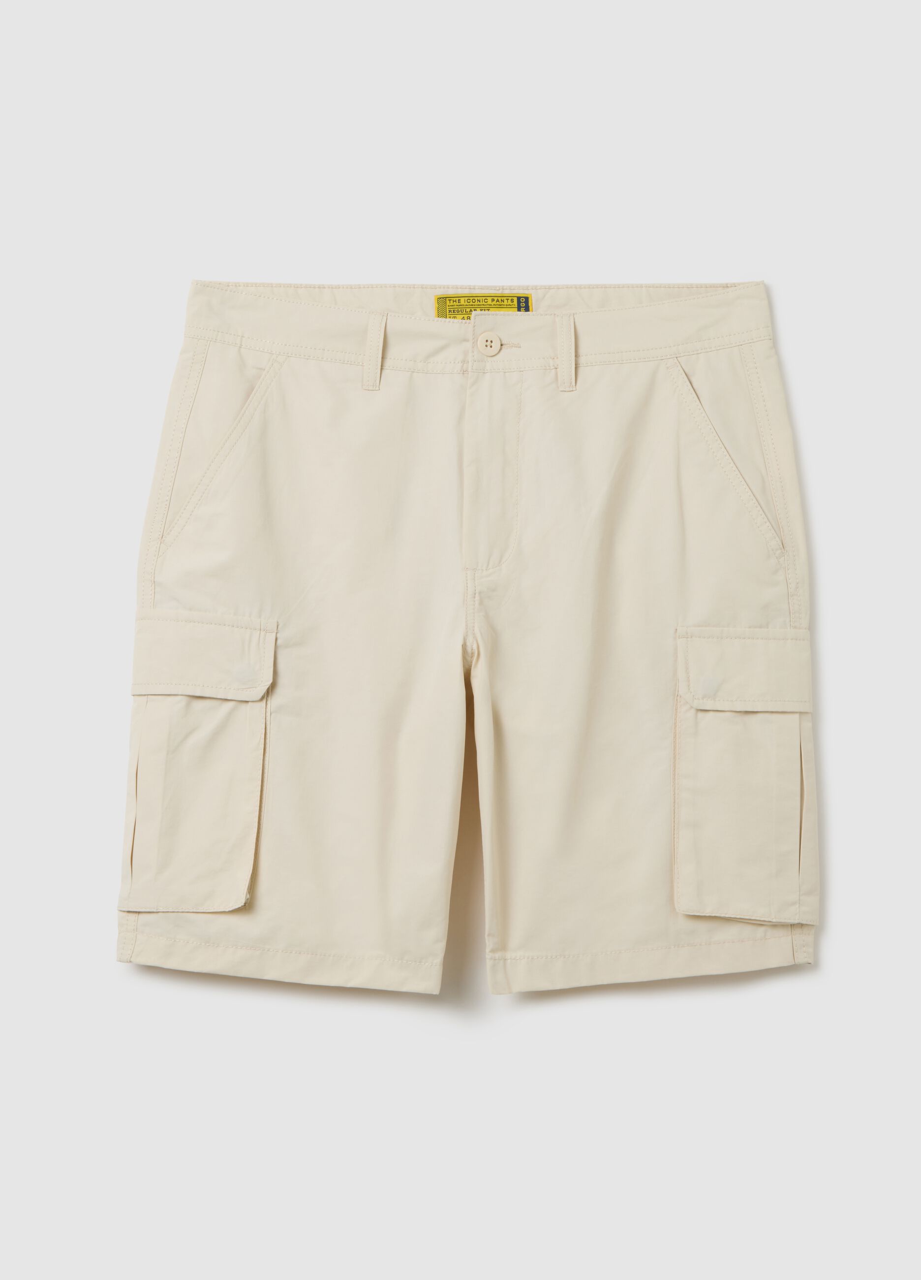 Shorts da uomo in misto cotone beige regular fit