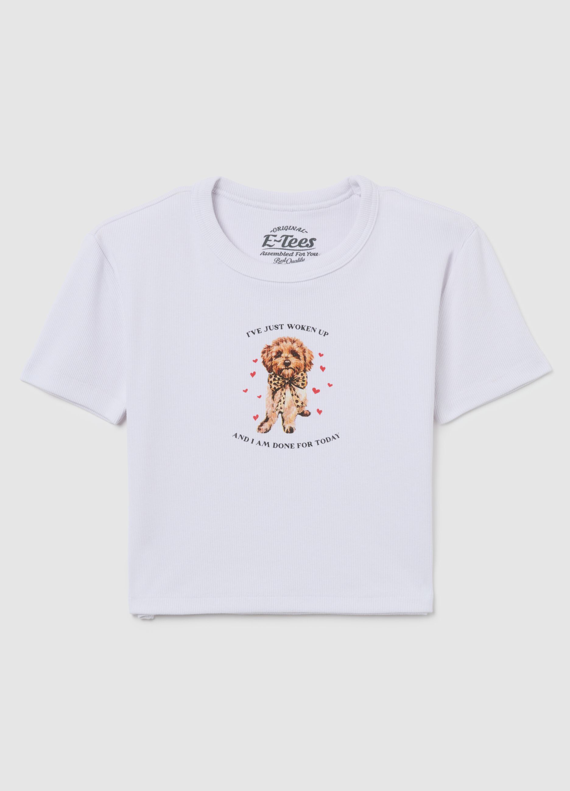White short-sleeved T-shirt in cotton blend regular fit with print