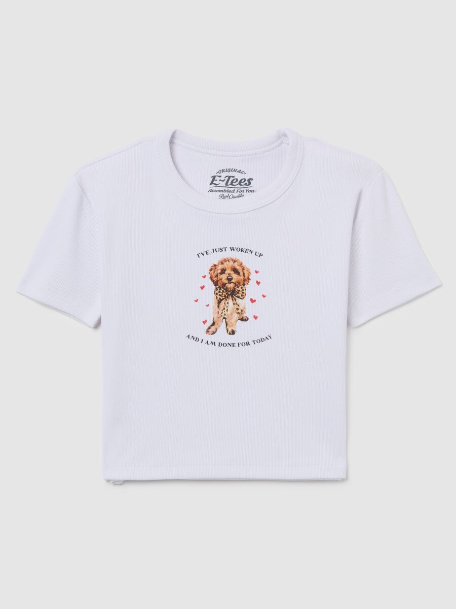 White short-sleeved T-shirt in cotton blend regular fit with print_0