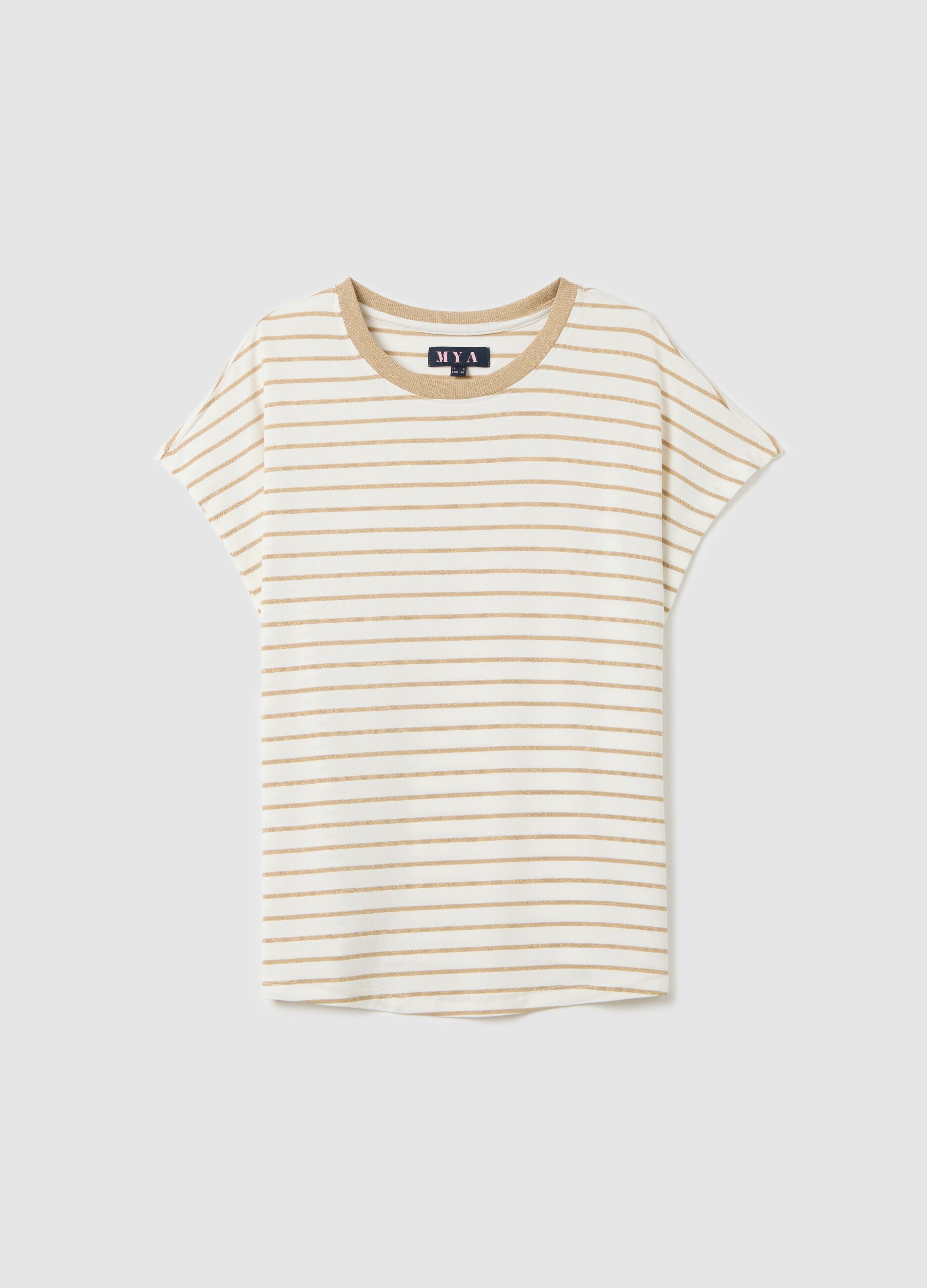 T-shirt a righe beige Curvy
